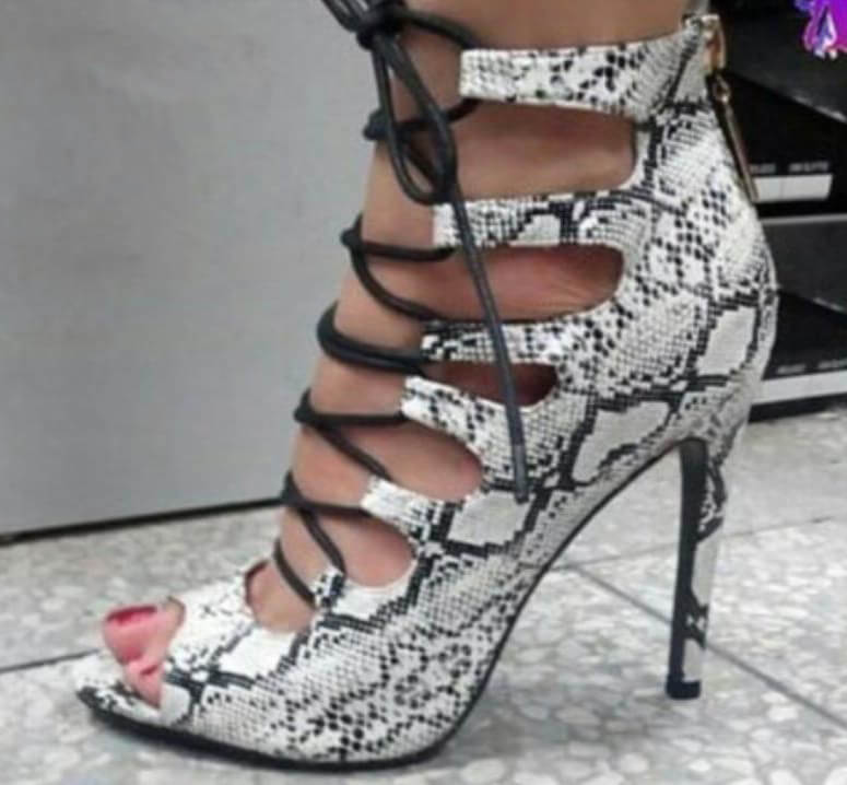 Women Snakeskin Embossed Open Toe Stiletto Heeled Sandals Fashion Strappy  Sandals | SHEIN USA